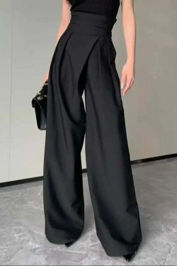 Y2K Grunge Wide-Leg Pants - High Waist, Loose Fit, Retro 90S Style, Casual Black Trousers