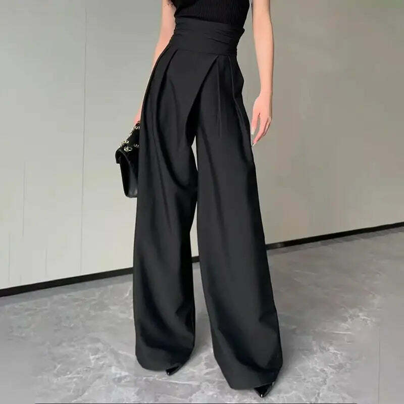 Y2K Grunge Wide-Leg Pants - High Waist, Loose Fit, Retro 90S Style, Casual Black Trousers