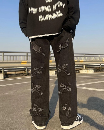 Y2K Grunge Wide Leg Denim Jeans - Retro 90S Fashion, Summer Y2K Outfits, Gothic Y2K Style