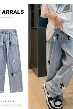 Y2K Grunge Wide Leg Denim Jeans - Retro 90S Fashion, Summer Y2K Outfits, Gothic Y2K Style