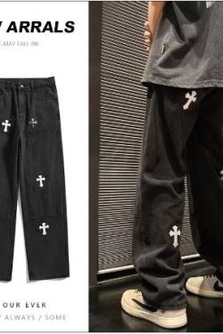 Y2K Grunge Wide Leg Denim Jeans - Retro 90S Fashion, Summer Y2K Outfits, Gothic Y2K Style