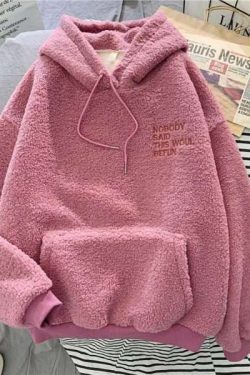 Y2K Grunge Wool Thick Hoodie - Retro 90S Fashion, Summer Outfits, And Pastel Goth Style