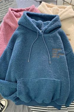 Y2K Grunge Wool Thick Hoodie - Retro 90S Fashion, Summer Outfits, And Pastel Goth Style