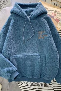 Y2K Grunge Wool Thick Hoodie - Retro 90S Fashion, Summer Outfits, And Pastel Goth Style