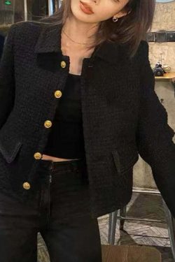 Y2K Grunge Wool Tweed Coat - Elegant Korean Chic Autumn Jacket For Women