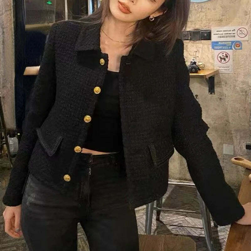 Y2K Grunge Wool Tweed Coat - Elegant Korean Chic Autumn Jacket For Women Y2K Grunge Wool Tweed Coat - Elegant Korean Chic Autumn Jacket For Women