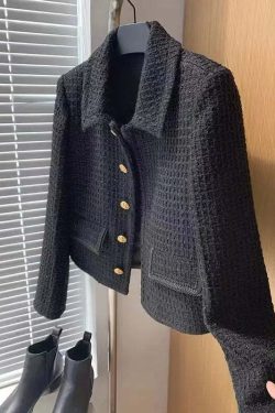 Y2K Grunge Wool Tweed Coat - Elegant Korean Chic Autumn Jacket For Women