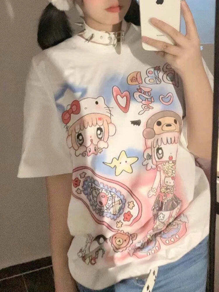 Y2K Harajuku Streetwear T-Shirts Women Kawaii Star Cartoon Print Loose Tees Grunge Summer Tops Y2K Harajuku Streetwear T-Shirts Women Kawaii Star Cartoon Print Loose Tees Grunge Summer Tops