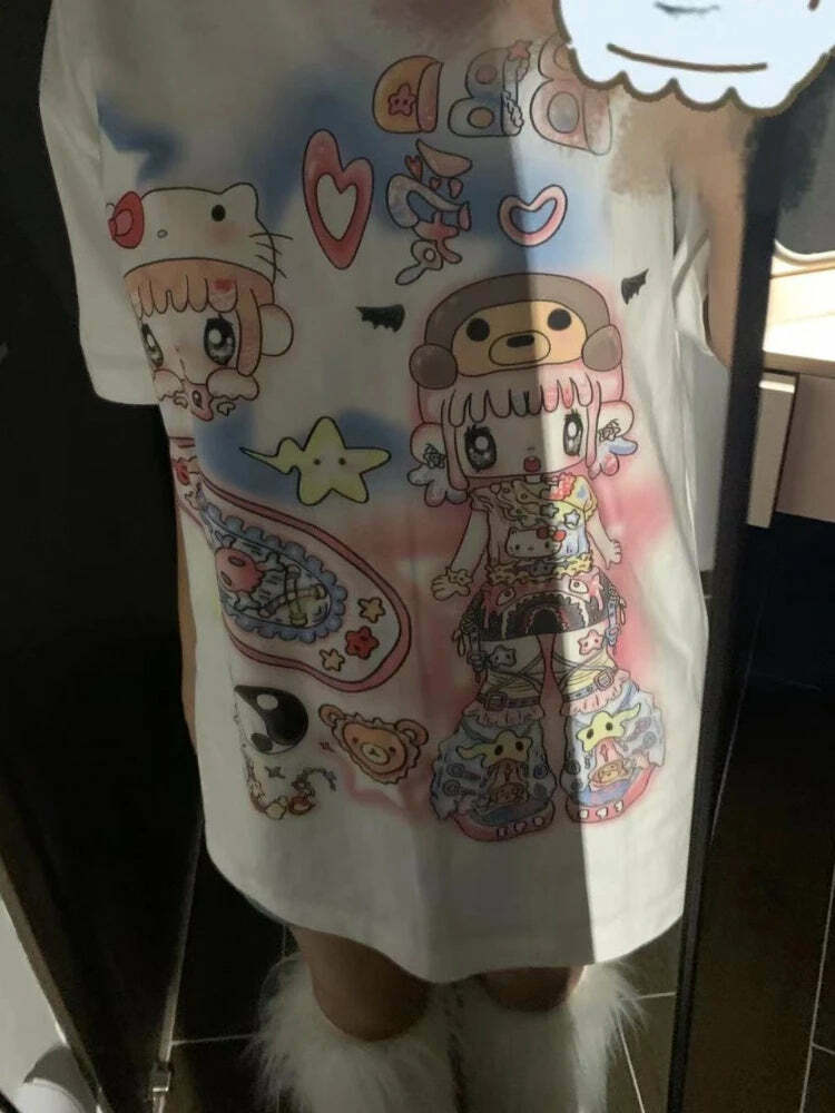 Y2K Harajuku Streetwear T-Shirts Women Kawaii Star Cartoon Print Loose Tees Grunge Summer Tops Y2K Harajuku Streetwear T-Shirts Women Kawaii Star Cartoon Print Loose Tees Grunge Summer Tops