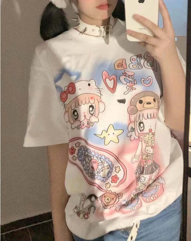 Y2K Harajuku Streetwear T-Shirts Women Kawaii Star Cartoon Print Loose Tees Grunge Summer Tops Y2K Harajuku Streetwear T-Shirts Women Kawaii Star Cartoon Print Loose Tees Grunge Summer Tops