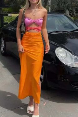 Y2K Hollow Out Sleeveless Backless Patchwork Bodycon Dress - Sexy Summer Beach Party Club Midi