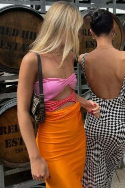 Y2K Hollow Out Sleeveless Backless Patchwork Bodycon Dress - Sexy Summer Beach Party Club Midi