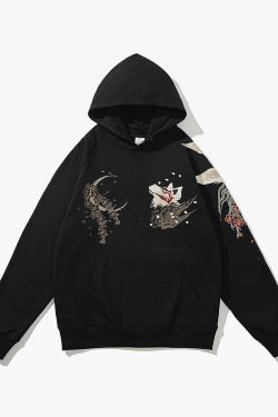 Y2K Japanese Embroidered Hoodie - Retro 90S Grunge, Summer Y2K Outfits, Pastel Goth Style