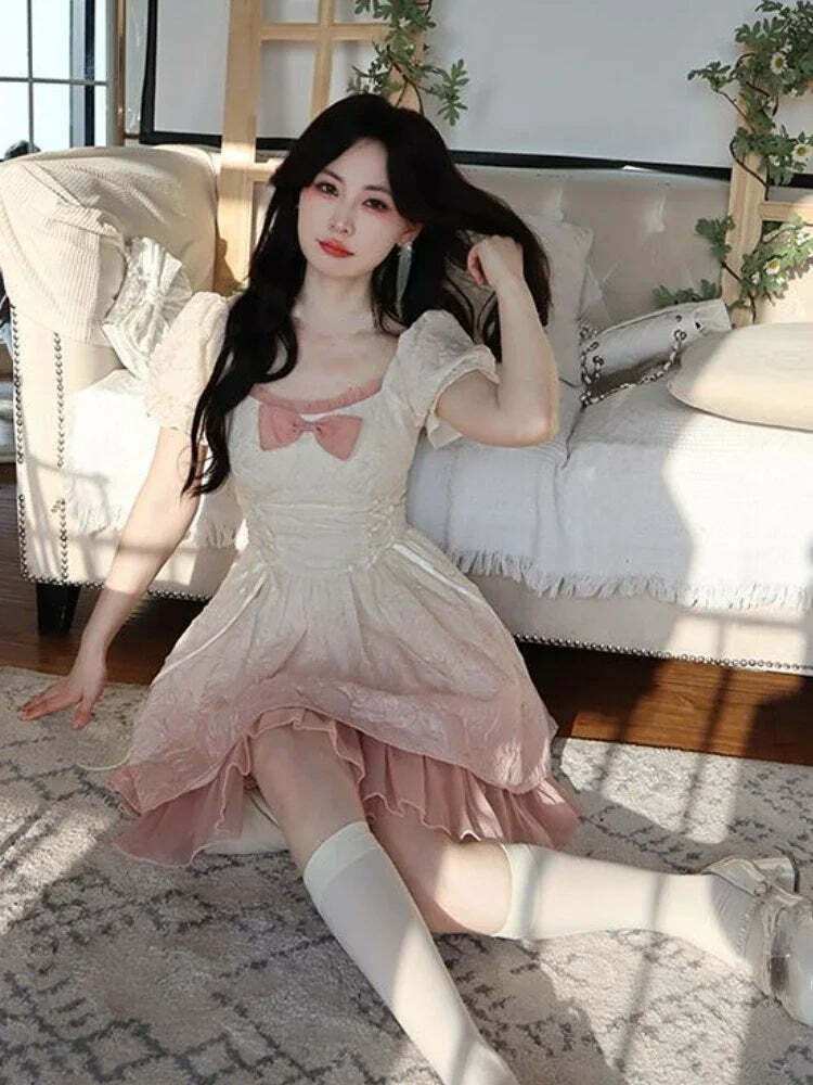 Y2K Kawaii Lolita Mini Dress - Pink Bow Princess Sweet Party A-Line Fairy Dress Spring Y2K Kawaii Lolita Mini Dress - Pink Bow Princess Sweet Party A-Line Fairy Dress Spring