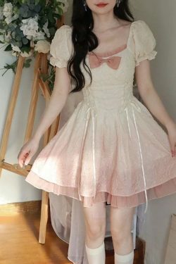 Y2K Kawaii Lolita Mini Dress - Pink Bow Princess Sweet Party A-Line Fairy Dress Spring