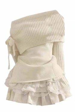 Y2K Kawaii Off-Shoulder Bow Top & Mini Skirt Set - Retro 90S Grunge Korean Fashion Outfit