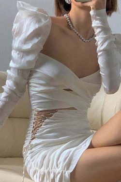 Y2K Lace-Up Mini Dress - 90S Grunge, Retro Summer Outfit, Y2K Party & Club Fashion