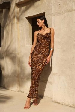 Y2K Leopard Maxi Dress - Retro 90S Grunge Summer Outfit, Y2K Party & Club Fashion