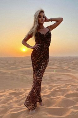 Y2K Leopard Maxi Dress - Retro 90S Grunge Summer Outfit, Y2K Party & Club Fashion