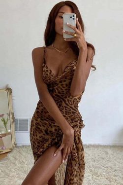 Y2K Leopard Maxi Dress - Retro 90S Grunge Summer Outfit, Y2K Party & Club Fashion