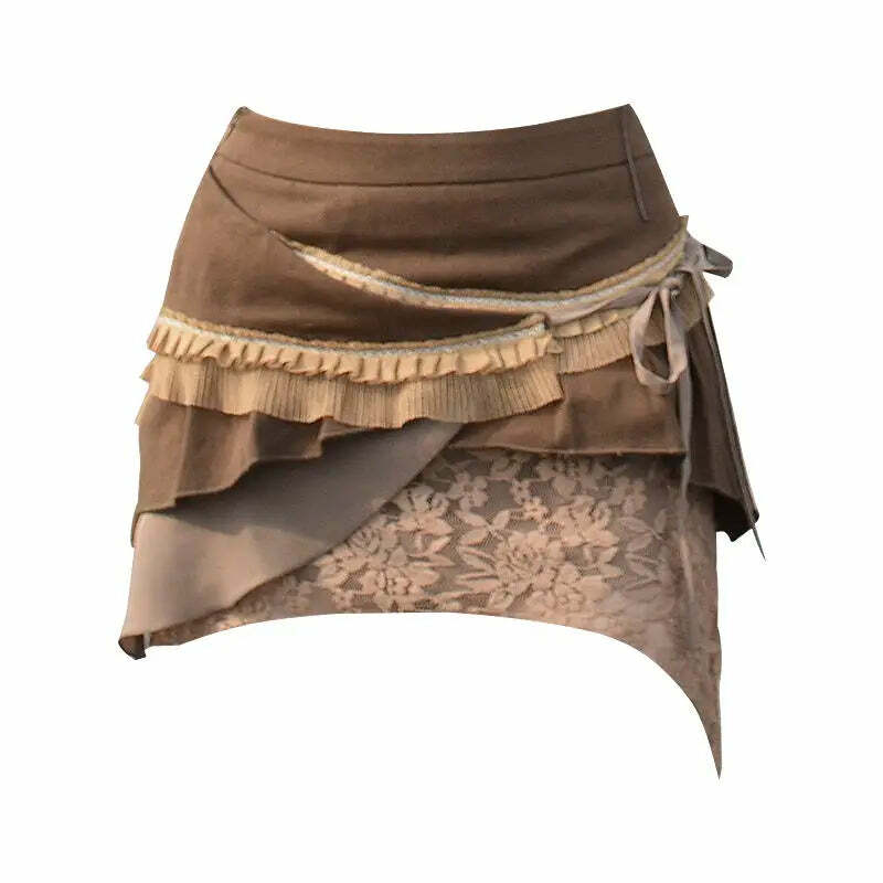 Y2K Low Waist Patchwork Vintage Mini Skirt - Irregular Bandage Lace Streetwear Grunge Outfit Y2K Low Waist Patchwork Vintage Mini Skirt - Irregular Bandage Lace Streetwear Grunge Outfit