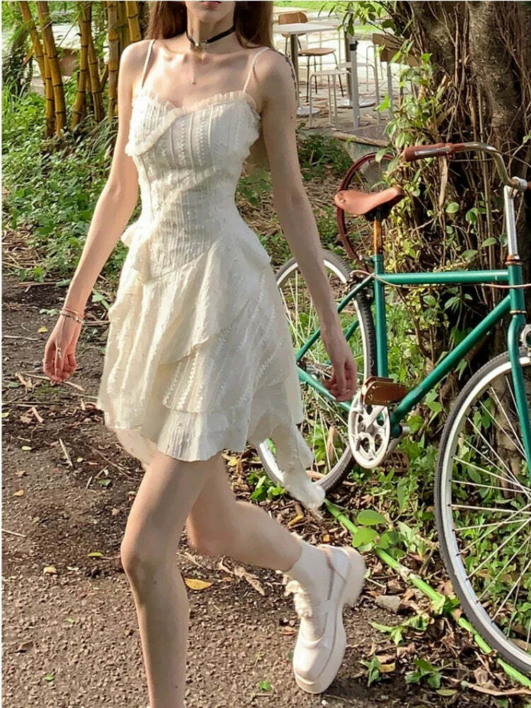 Y2K Mini Dress - Pure Color Strap, Sleeveless, Elegant, Casual, Korean Fashion Summer Party Outfit