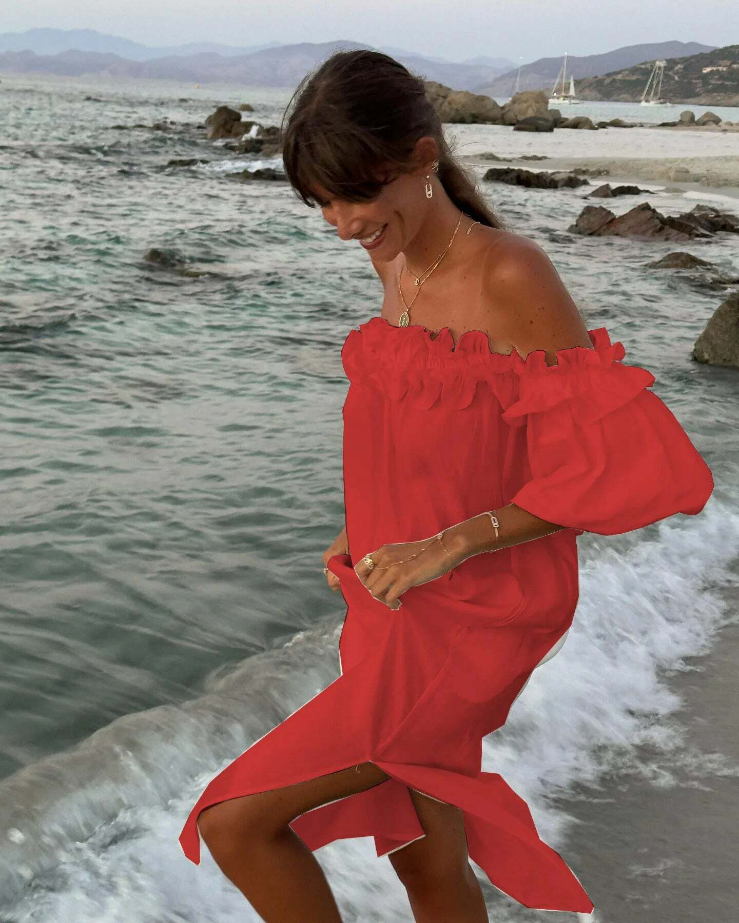 Y2K One Shoulder Ruffle Dress - Summer Casual Solid Slit Long Dress, 90S Grunge Hawaii Vibes