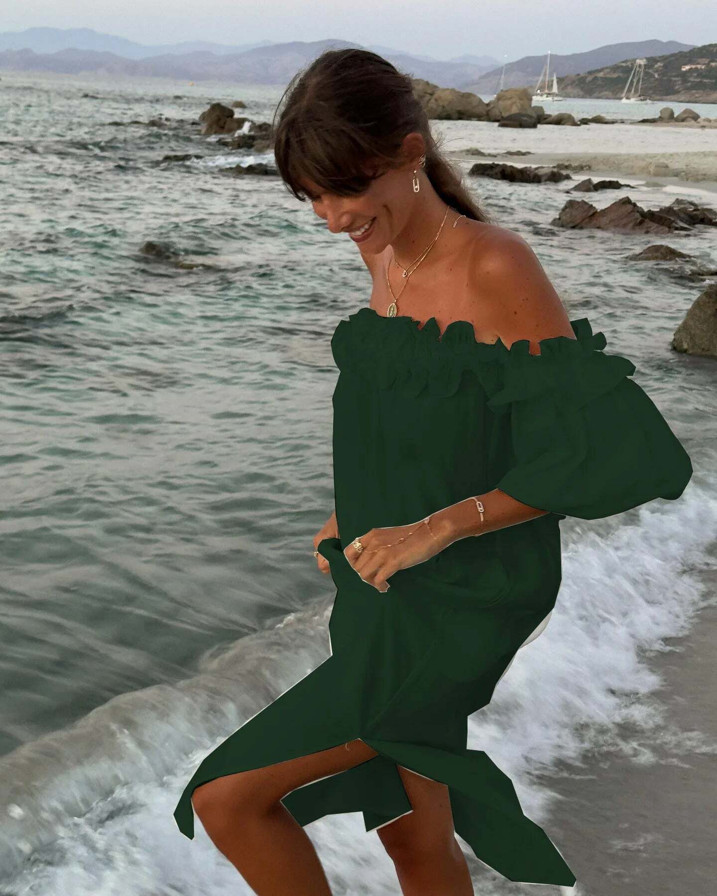 Y2K One Shoulder Ruffle Dress - Summer Casual Solid Slit Long Dress, 90S Grunge Hawaii Vibes