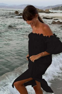 Y2K One Shoulder Ruffle Dress - Summer Casual Solid Slit Long Dress, 90S Grunge Hawaii Vibes