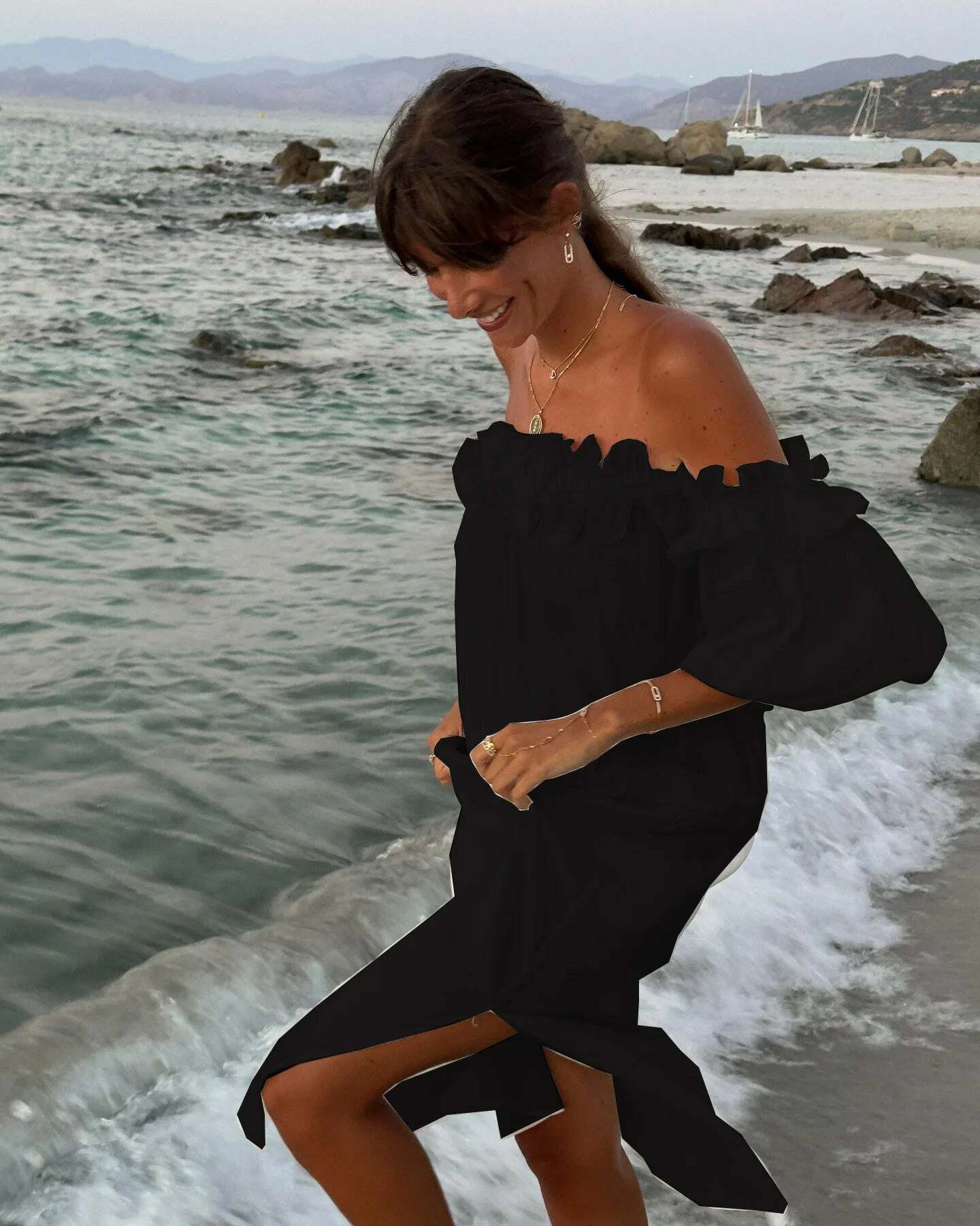 Y2K One Shoulder Ruffle Dress - Summer Casual Solid Slit Long Dress, 90S Grunge Hawaii Vibes