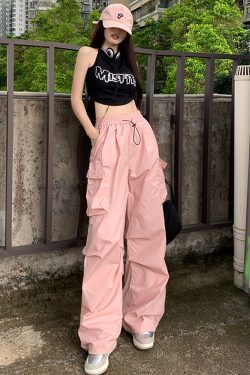 Y2K Pink Parachute Pants - 90S Grunge, Retro Summer Outfits, Y2K Club & Party Fashion