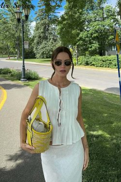 Y2K Pleated Lace-Up Tank Top & Skirt Set - Sleeveless O-Neck Ruffles, Chic Summer Grunge Outfit