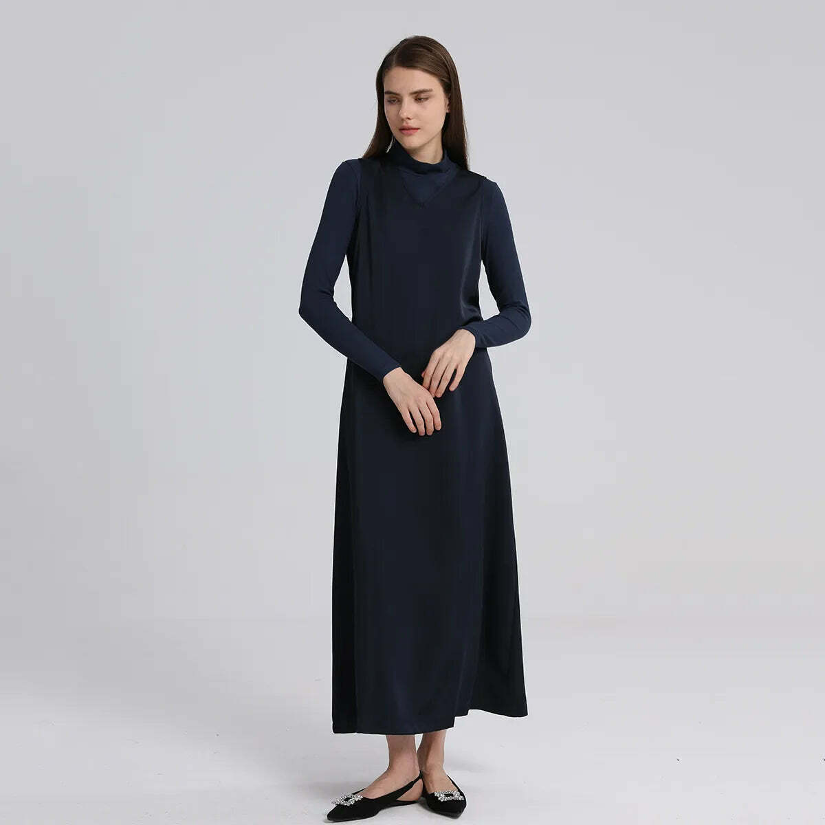 Y2K Satin Maxi Dress & Ribbed Mock Neck Top - 90S Grunge, Retro, Pastel Goth, High Quality Y2K Satin Maxi Dress & Ribbed Mock Neck Top - 90S Grunge, Retro, Pastel Goth, High Quality