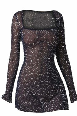 Y2K Sequin Party Dress - Sexy Sheath Long Sleeve Diamond Mini Club Outfit For Women