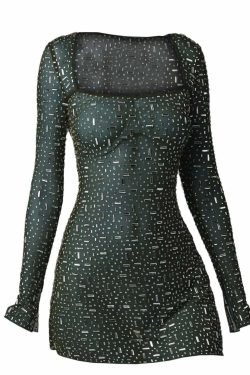 Y2K Sequin Party Dress - Sexy Sheath Long Sleeve Diamond Mini Club Outfit For Women