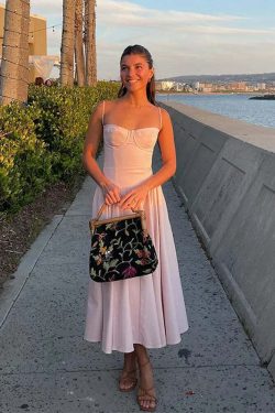 Y2K Sexy Solid Spaghetti Strap Pleated Backless Midi Dress - Elegant Grunge Party Outfit