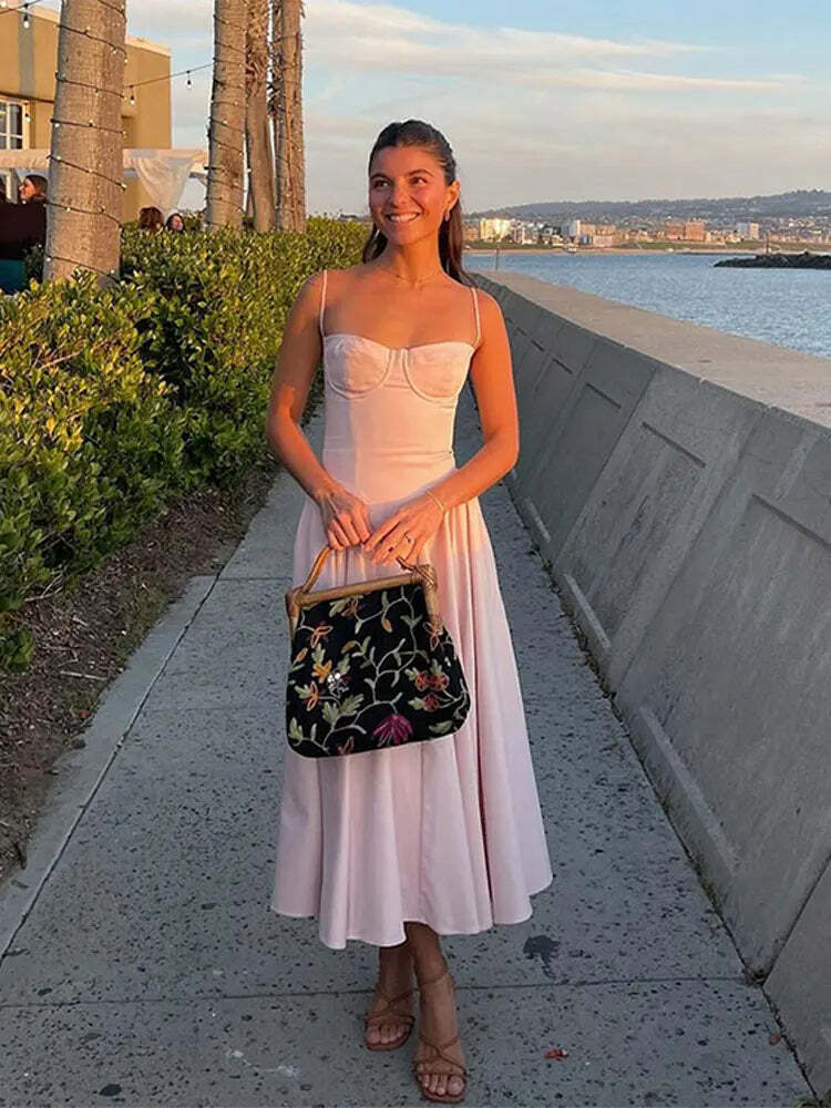 Y2K Sexy Solid Spaghetti Strap Pleated Backless Midi Dress - Elegant Grunge Party Outfit Y2K Sexy Solid Spaghetti Strap Pleated Backless Midi Dress - Elegant Grunge Party Outfit