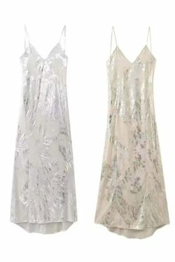 Y2K Sexy Spaghetti Straps Backless Party Dress - 90S Grunge Elegant Metal Long Evening Dress