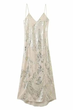 Y2K Sexy Spaghetti Straps Backless Party Dress - 90S Grunge Elegant Metal Long Evening Dress