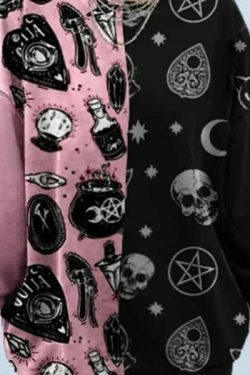 Y2K Skull Print Loose Sweatshirt - 90S Grunge, Retro Goth, Summer Y2K Outfits, Pastel Goth Style