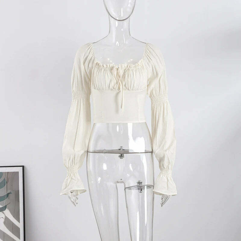 Y2K Slash Neck Top - Bubble Sleeves, Korean Spring Fashion, Casual Grunge Blouse, Retro 90S Style Y2K Slash Neck Top - Bubble Sleeves, Korean Spring Fashion, Casual Grunge Blouse, Retro 90S Style