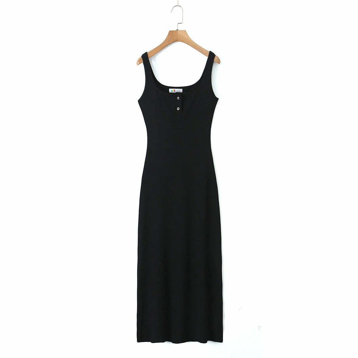 Y2K Square Collar Button-Down Knitted Dress, Slim Waist, French Wide Strap, Summer Grunge Outfit Y2K Square Collar Button-Down Knitted Dress, Slim Waist, French Wide Strap, Summer Grunge Outfit