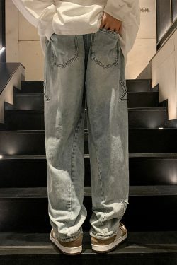 Y2K Star Embroidered Jeans - 90S Grunge, Retro Summer, Pastel Goth, Hip Hop Fashion