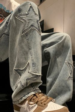 Y2K Star Embroidered Jeans - 90S Grunge, Retro Summer, Pastel Goth, Hip Hop Fashion