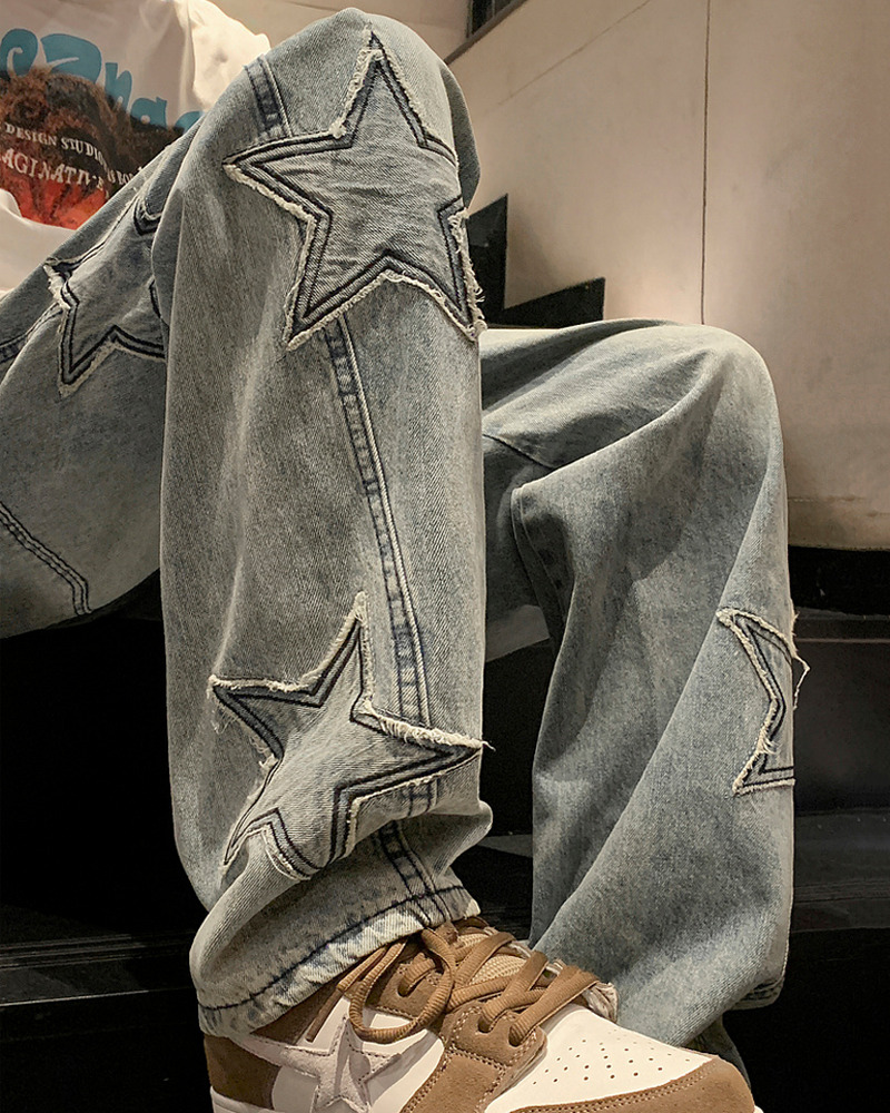 Y2K Star Embroidered Jeans - 90S Grunge, Retro Summer, Pastel Goth, Hip Hop Fashion Y2K Star Embroidered Jeans - 90S Grunge, Retro Summer, Pastel Goth, Hip Hop Fashion