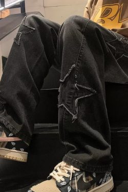 Y2K Star Embroidered Jeans - 90S Grunge, Retro Summer, Pastel Goth, Hip Hop Fashion