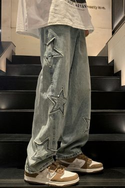 Y2K Star Embroidered Jeans - 90S Grunge, Retro Summer, Pastel Goth, Hip Hop Fashion