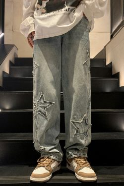 Y2K Star Embroidered Jeans - 90S Grunge, Retro Summer, Pastel Goth, Hip Hop Fashion