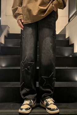 Y2K Star Embroidered Jeans - 90S Grunge, Retro Summer, Pastel Goth, Hip Hop Fashion