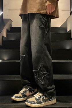 Y2K Star Embroidered Jeans - 90S Grunge, Retro Summer, Pastel Goth, Hip Hop Fashion